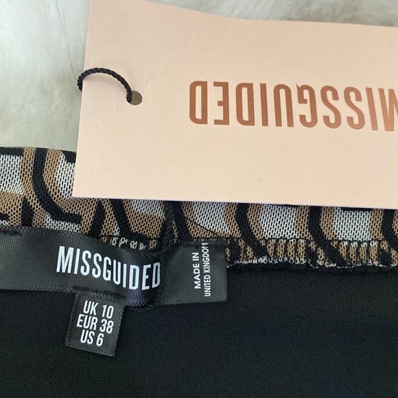 Misguided mesh cuved hem geometric print mini skirt stone Sz. 6 stretch NWT - Picture 10 of 13